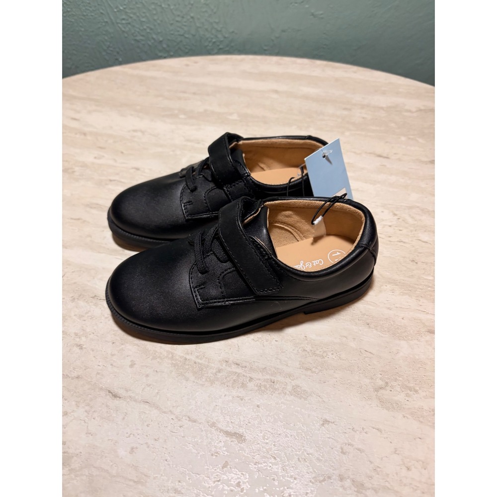 Cat & Jack Miles Boys Black Dress Shoes Hook and Loop Oxford Size 11 NWT